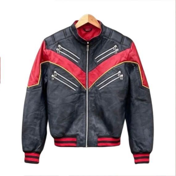 Black and Red Biker Leather Jacket