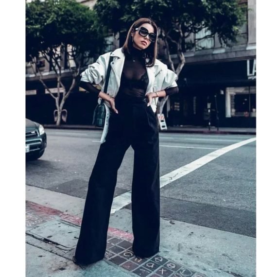 Oversize Cropped Moto Biker White Real Leather Jacket