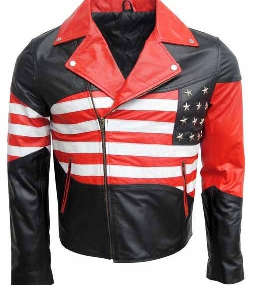 American Flag Black and Red Leather Jacket